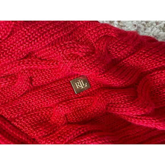 LAUREN, Ralph Lauren Sweater, Size Large, Red Cable Knit poncho sweater; baggy - Picture 4 of 8